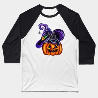 Halloween Witch Cat on JackOLantern Baseball T-Shirt